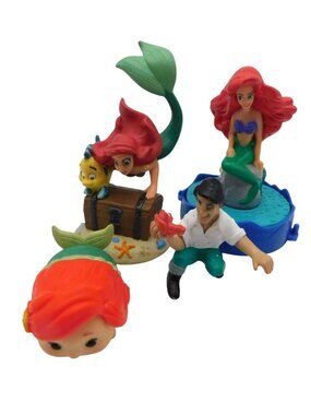 Disney Little Mermaid Figurines Lot Ariel Eric & Flounder Collectible Toys Tsum